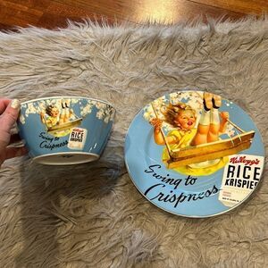 Kelloggs vintage 2005 swing to crispness‎ small plate and bowl set